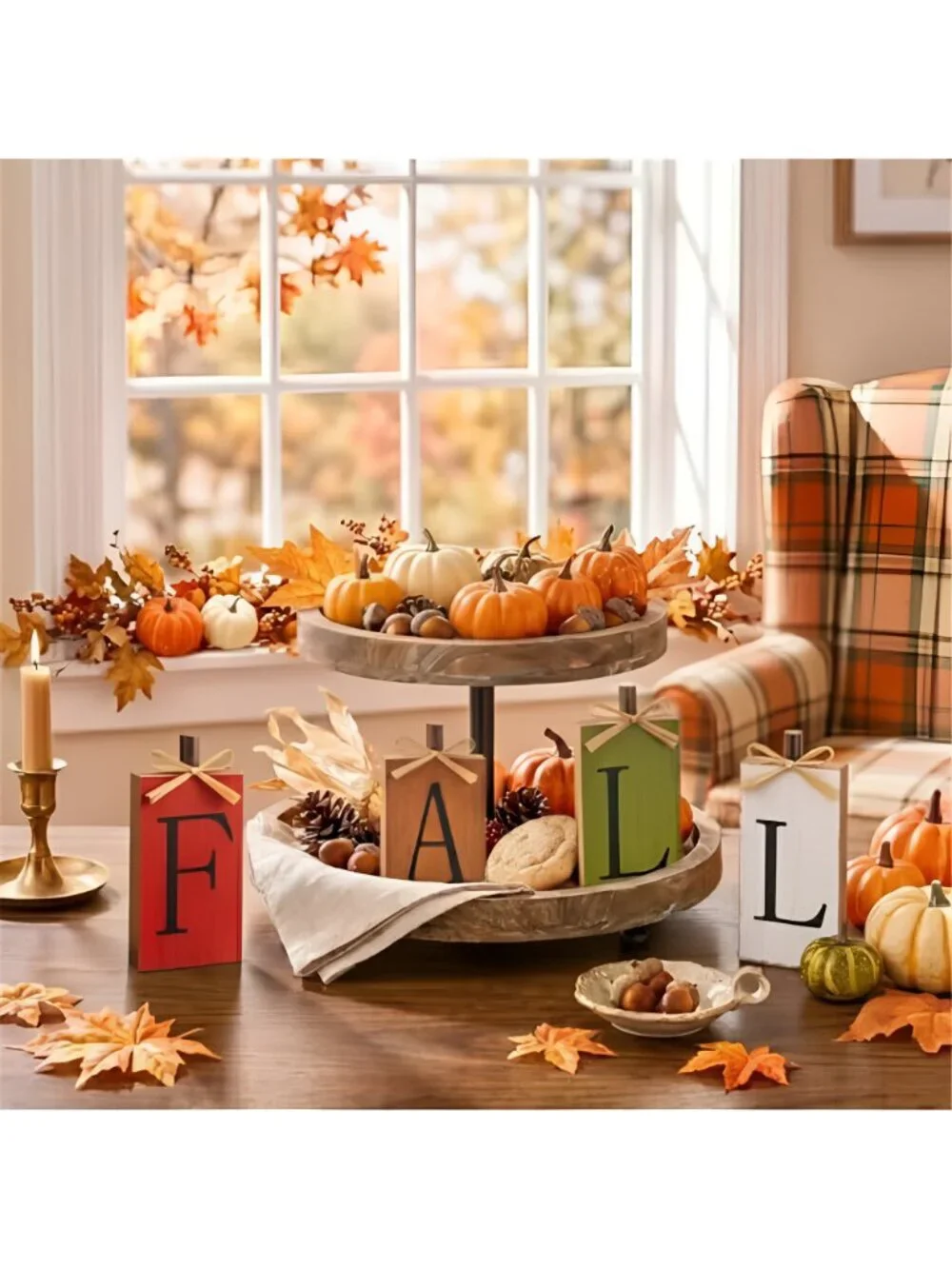 Fall Decorations for Home, Fall Decor - 4Pcs Vintage Wooden Autumn